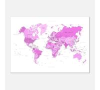 PassionCadeau Carte du Monde Murale Rose Pastel - Mappemonde Éducative & Décorative - Poster Planisphère Voyage - Tableau Carte du Monde Premium