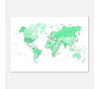 PassionCadeau Carte du Monde Murale Vert Clair - Mappemonde Éducative & Décorative - Poster Planisphère Voyage - Tableau Carte du Monde Premium