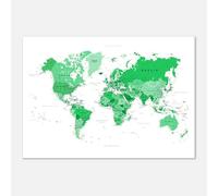 PassionCadeau Carte du Monde Murale Vert Grisé - Mappemonde Éducative & Décorative - Poster Planisphère Voyage - Tableau Carte du Monde Premium
