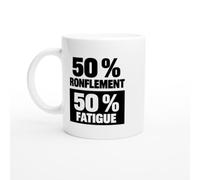 PassionCadeau Mug 50% Ronflement 50% Fatigue Bandeau Noir | Tasse Humour Ronfleur - Idée Cadeau Originale