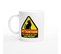 PassionCadeau Mug Attention Peut Parler De Chat Sans Prévenir | Mug Fun Amoureux des chats - Idée Cadeau Originale