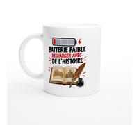PassionCadeau Mug Batterie Faible Recharger Avec De L'Histoire | Tasse Fun Passionné d'histoire - Idée Cadeau Originale