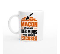 PassionCadeau Mug Maçon Je Monte des Murs et de Bonnes Excuses | Mug Humour Maçonnerie - Idée Cadeau Originale