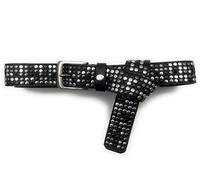 PASSIONE Ceinture H 3,5 cm à Nouer en Cuir Souple Véritable Noir - Plus de 1000 Clous Mixtes Nickel, Canon Fusil - Taille Unique Accorciable - Made in Italy