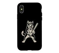 Passionné de Chiens Vintage Husky Baseball Sports Coque pour iPhone X/XS