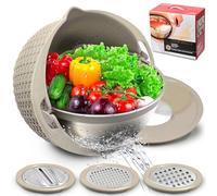 Passoire 4-1 avec bol mélangeur, passoires et passoires pour cuisine, passoire à pâtes, riz, rondelles de fruits et légumes, essoreuse à salade, bol à panier essentiel de cuisine, beige