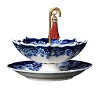 Passoire à feuilles de thé, passoire à thé parapluie de style chinois avec base - passoires en céramique feuilles mobiles avec pompon décoratif, bleu