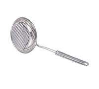 Passoire à Fondue en Acier Inoxydable Argenté, Manche Long Perforé | Drainage Rapide, Nettoyage Facile, Trous Haute Densité, Rangement Suspendu, pour Viande et Wontons