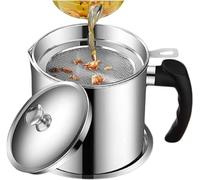 Passoire à huile en acier inoxydable avec couvercle et poignée anti-brûlure, récipient à graisse de 1,4 L pour cuisine, filtre à huile de cuisine avec filtre à maille fine, anti-rouille, facile à