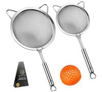 Passoire à maille fine en acier inoxydable - 1 grand tamis à farine avec poignée robuste + 1 petit tamis en maille pour pâtes et riz + 1 passoire en silicone - Stable, durable, passe au lave-vaisselle