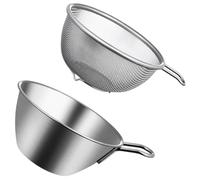 Passoire à Mailles avec Poignée et Bassin en Acier Inoxydable | Double Couche, Bords Lisses sans Bavure, Drainage Uniforme, pour Légumes, Herbes et Salade
