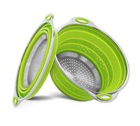 Passoire à pâtes en acier inoxydable et silicone - Passoire de cuisine pliable - Résistant à la chaleur et peu encombrant - Vert