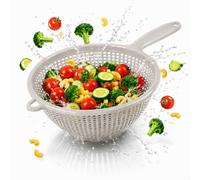 Passoire à pâtes en plastique avec poignée - Passoire de cuisine - Passoire à main en plastique - Passoire à pâtes - Passoire à pâtes - Passoire pointue empilable - 35 cm - Gris