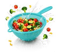 Passoire à pâtes en plastique avec poignée - Passoire de cuisine - Passoire à main en plastique - Passoire à main - Passoire à pâtes - Passoire à pâtes - Passoire pointue empilable - 35 cm - Aqua