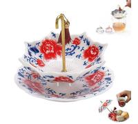 Passoire à thé en céramique en forme de parapluie, diffuseur de thé en forme de parapluie, filtre à thé en porcelaine chinoise bleu et blanc avec base assortie, ensemble d'infuseur à thé en céramique