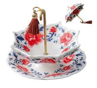 Passoire à thé en forme de parapluie, infuseur en céramique en porcelaine bleue et blanche avec poignée en laiton, conception rotative à pompon pour thé en feuilles, café, tasse Kung Fu red