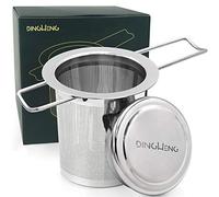 Passoire à thé Filtre à thé et couvercle/bac d'égouttement, 304 Acier inoxydable de thé tamis, poignée pliable conception compatible avec la plupart des tasses de thé et de thé Bols