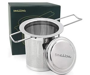 Passoire à thé Filtre à thé et couvercle/bac d'égouttement, 304 Acier inoxydable de thé tamis, poignée pliable conception compatible avec la plupart des tasses de thé et de thé Bols