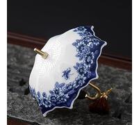 Passoire à thé style parapluie en céramique fine faite main avec poignée pour thé en feuilles, infuseur de 10,7 cm pour tasse, mug ou théière (fleur bleue)