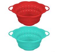 Passoire compacte pliable en silicone avec poignées latérales pour plus de stabilité lors de l'inclinaison lors du drainage des pâtes chaudes ou des baies lavées à froid (rouge)