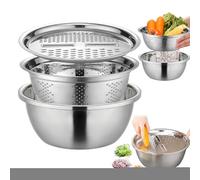 Passoire Conique Inox 3 Pièces Bassine Cuisine Inox Cuvette De Lavage Et Passoire À Double Couche Bassin De Lavage De Légumes Panier De Légumes Pour Fruits Pour Égoutter Et Filtrer Les Pâtes, Riz, Fé