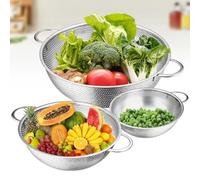 Passoire Cuisine Inox, 3 pcs en Micro-Perforées Passoire Inox Avec Poignées, Passoire Inox pour égoutter et Filtrer les Pâtes, Riz, Fruits, Légumes, Passe au Lave-Vaisselle, 16/22/28 cm