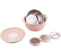 Passoire de Cuisine 4-1 avec Bol, Couvercle et Râpe - Ustensiles pour Laver, Couper et Pétrir - Lavage Végétarien, Saladiers (Rose)