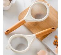 Passoire de cuisine en acier inoxydable avec manche en bois et support d'oreille en nylon, idéale pour la farine, le thé, le kéfir, le tamisage des jus et le saupoudrage de sucre 2pcs