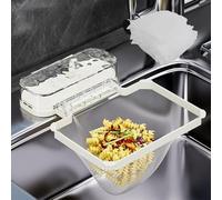 Passoire d'évier de cuisine pliable à ventouse blanche avec 200 sacs en maille, bord antirouille - Récupérateur de nourriture monté pour l'organisation de l'évier et l'utilisation de petits espaces