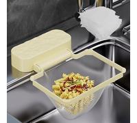 Passoire d'évier de cuisine pliable à ventouse jaune avec 200 sacs en maille, bord antirouille - Récupérateur de nourriture monté pour l'organisation de l'évier et l'utilisation de petits espaces