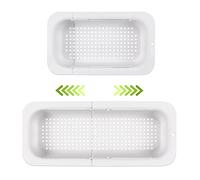 Passoire d'évier extensible - Matériau PP alimentaire - Trous de drainage efficaces - Porte-séchage rapide pour vaisselle - Facile à nettoyer et durable. (Blanc)