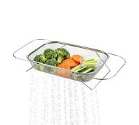Passoire d'évier extensible Télescopique inoxydable sécurisée grande | Panier passoire en métal pour évier pour Plan de Travail Restaurant Café Bar Maison Camping-Car Aliments Pâtes Riz F