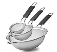 Passoire en acier inoxydable à mailles fines,Lot de 3 tailles pour cuisine, tamis à fil avec poignée isolée,Passoire à pâtisserie,Préparation des aliments,Tamis à farine, riz, passoire à pâtes