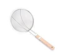Passoire en acier inoxydable, écumoire de cuisine, passoire en maille fine avec long manche en bois, louche araignée pour frire des aliments, spaghettis, égouttoirs à pâtes (20 cm)