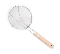 Passoire en acier inoxydable, écumoire de cuisine, passoire en maille fine avec long manche en bois, louche araignée pour frire des aliments, spaghettis, égouttoirs à pâtes (22 cm)