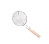 Passoire en acier inoxydable, écumoire de cuisine, passoire en maille fine avec long manche en bois, louche araignée pour frire des aliments, spaghettis, égouttoirs à pâtes (16 cm)