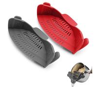 Passoire en Silicone avec Clip - 2 pièces Filtre Universel pour Pot - Pour Pâtes, Légumes, Riz - Résistant à la Chaleur, Sûr, Facile à Nettoyer(Gris+Rouge)