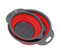 Passoire Pliable, 2PCS Passoire Pliable Ronde Pliable Panier Égouttoir Alimentaire Ensemble avec Poignée pour Pâtes Fruits Légumes, Rouge