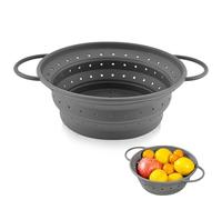 Passoire pliable de 25,5 cm en silicone - Grande passoire de cuisine - Passe au lave-vaisselle - Sans BPA et résistante à la chaleur - Panier d'égouttement pour égoutter les légumes - Gris