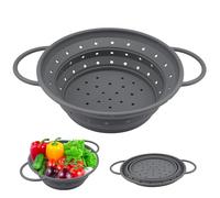 Passoire Pliable en Silicone Sans BPA avec Poignée, Lavable au Lave-vaisselle, Égouttoir Rétractable pour Pâtes, Légumes, Fruits - Gris