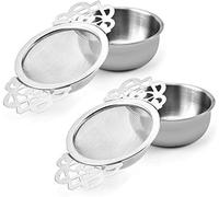 Passoires à thé, paquet de 2 passoires à thé en vrac en acier inoxydable avec bols d'égouttement, infuseur à thé en vrac traditionnel à double poignée en dentelle, filtre à thé à maille ultra fine