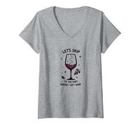 Passons à la Partie où Je reçois du vin drôle T-Shirt avec Col en V, Femme, Gris Chiné, S