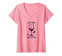 Passons à la Partie où Je reçois du vin drôle T-Shirt avec Col en V, Femme, Rose, M