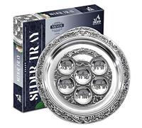 Passover Seder Plate (Karah), Specifically Designed for the 6 Symbolic Foods Eaten at the Passover Seder; Silver-Plated, 16" by Ner Mitzvah