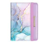 Passport Holder Cover, RFID Travel Wallet Credit Card Holder Cute Purple Pink Passport Book Holders for Women with Elastic Band and Golden Metal Decoration, Gradient Marble