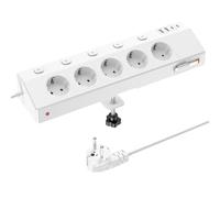 PASSUS Multiprise avec USB-C 30W Prise Européenne de Table, Câble 2M, Blanc | 5 Prises Secteur et 5 USB, 4000W avec Interrupteurs Individuels, Parafoudre et Surtension, Mult Prise pour Maison et Bureau