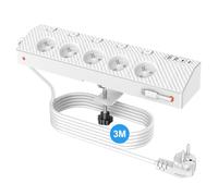 PASSUS Multiprise avec USB-C 30W, Prise Française de Table, Câble 3M, Blanc | 5 Prises Secteur et 5 USB, 4000W avec Interrupteurs Individuels, Parafoudre et Surtension, Mult Prise pour Maison et Bureau