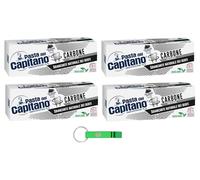 Pasta del Capitano Dentifricio Carbone Lot de 4 dentifrices au charbon végétal activé blanchissant naturel en pâte noire 100 ml + porte-clés Beni Culinari