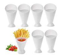 Paste de frites en plastique, porte-frères de français 6pcs en plastique French Fry Cone Tasse avec une tasse de sauce amovible Porte-pupe blanche pour collation de frites 6,30x3,86 pouces, French Fr