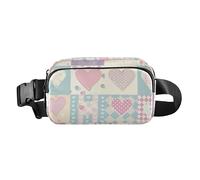 Paste Lhearts and Vichy Patchwork Sac banane tendance pour homme et femme Petit sac à bandoulière essentiel de voyage avec sangle réglable pour cyclisme, randonnée, gym